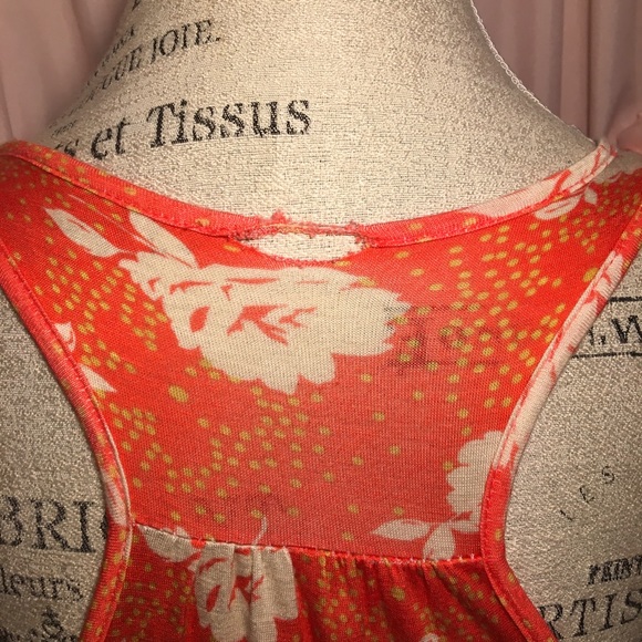Orange Flowy Floral Tank Top ~ White Flowers with Small Yellow Polka Dots - Picture 8 of 8